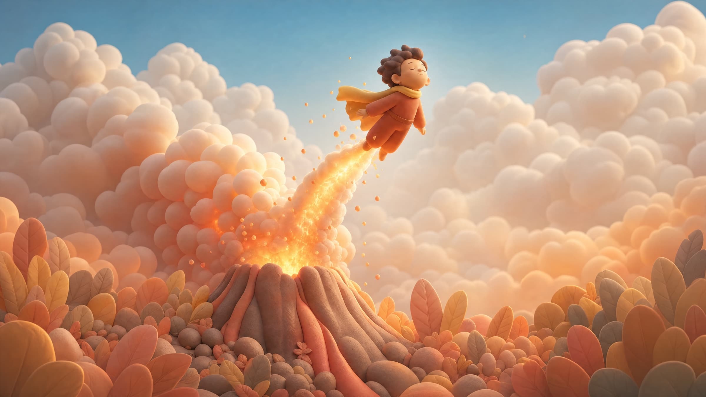 A dream of flight above an erupting volcano, seen again in Remsie.